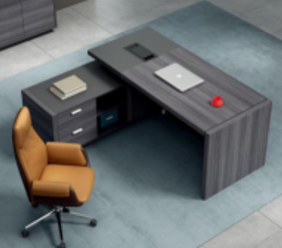Modern Grey Oak Executive Office Desk with Built in Storage - 2000mm & 2200mm - LX-D04